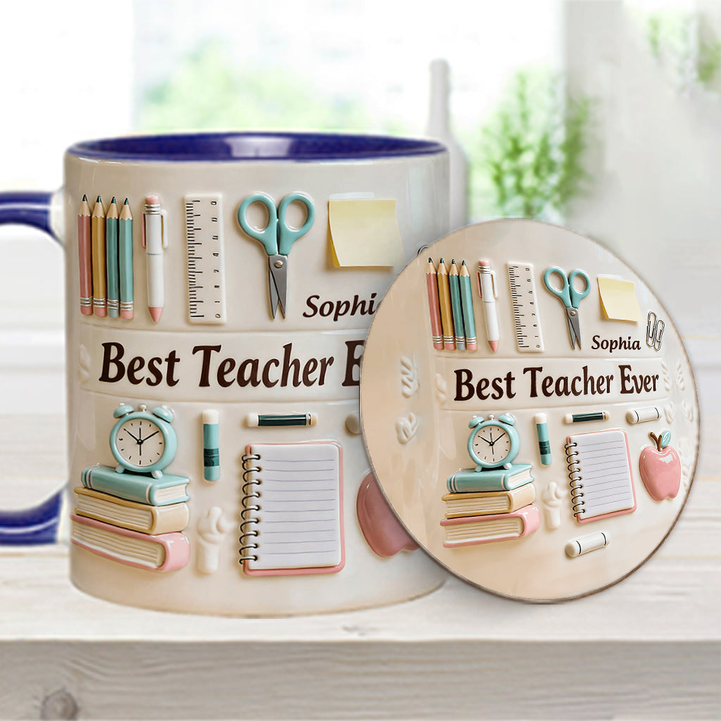 Bester Lehrer aller Zeiten – Personalisierte Tasse und Untersetzer mit Lehrermotiv