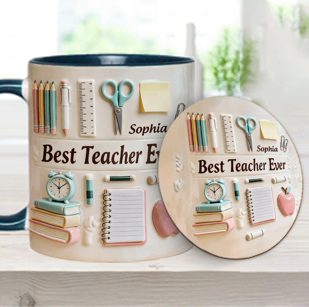 Bester Lehrer aller Zeiten – Personalisierte Tasse und Untersetzer mit Lehrermotiv