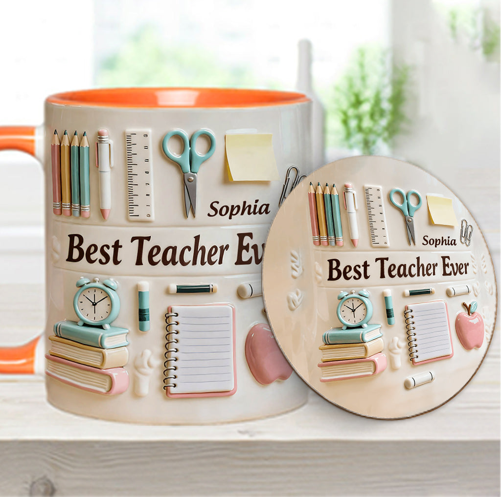 Bester Lehrer aller Zeiten – Personalisierte Tasse und Untersetzer mit Lehrermotiv