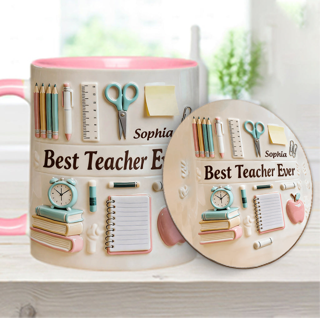 Bester Lehrer aller Zeiten – Personalisierte Tasse und Untersetzer mit Lehrermotiv
