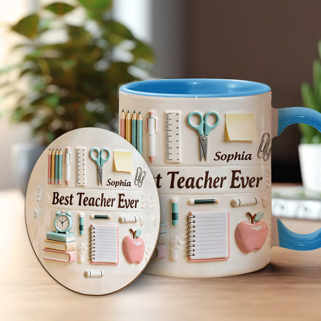 Bester Lehrer aller Zeiten – Personalisierte Tasse und Untersetzer mit Lehrermotiv