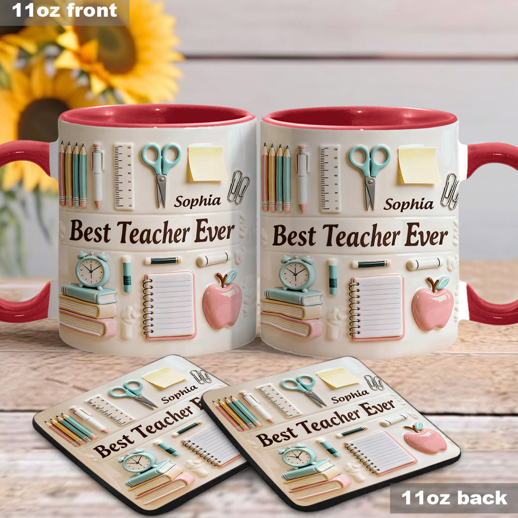 Bester Lehrer aller Zeiten – Personalisierte Tasse und Untersetzer mit Lehrermotiv