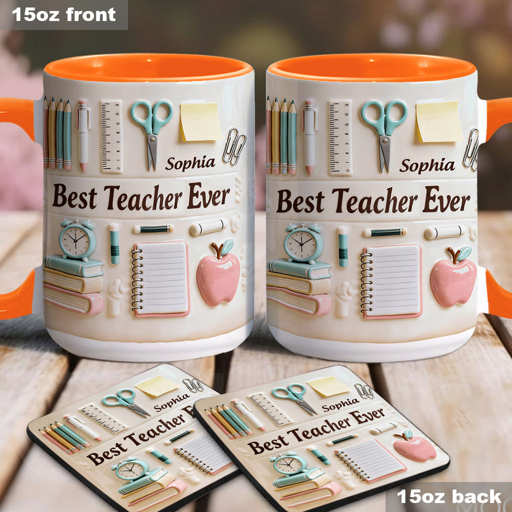 Bester Lehrer aller Zeiten – Personalisierte Tasse und Untersetzer mit Lehrermotiv