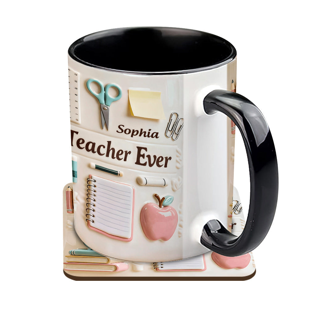 Bester Lehrer aller Zeiten – Personalisierte Tasse und Untersetzer mit Lehrermotiv