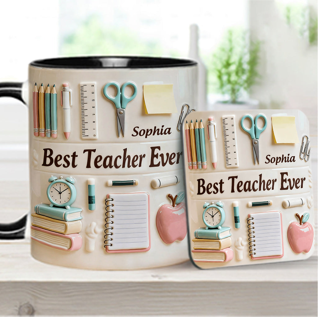 Bester Lehrer aller Zeiten – Personalisierte Tasse und Untersetzer mit Lehrermotiv