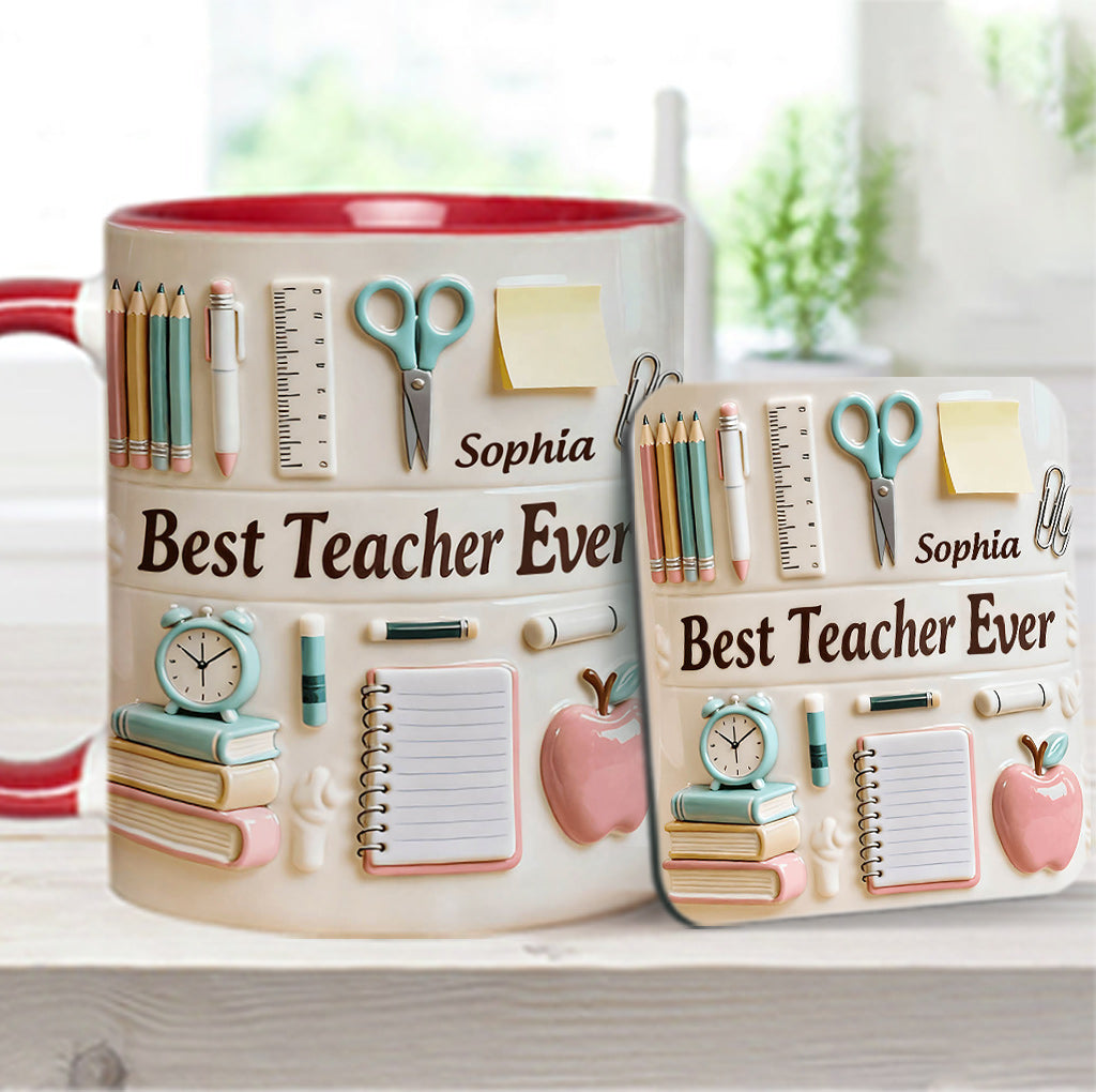 Bester Lehrer aller Zeiten – Personalisierte Tasse und Untersetzer mit Lehrermotiv