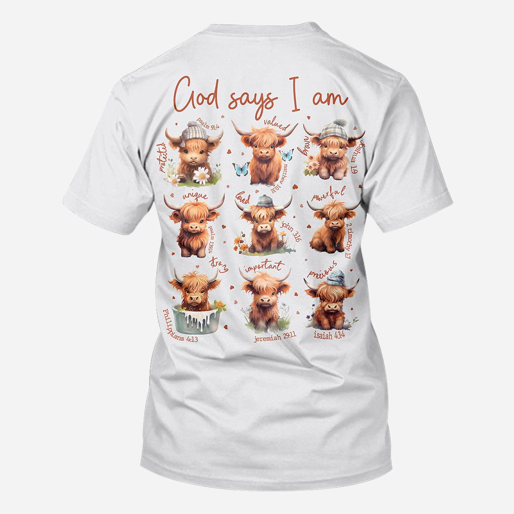 Gott sagt, ich bin es – Personalisiertes T-Shirt mit Hochlandrind-Motiv