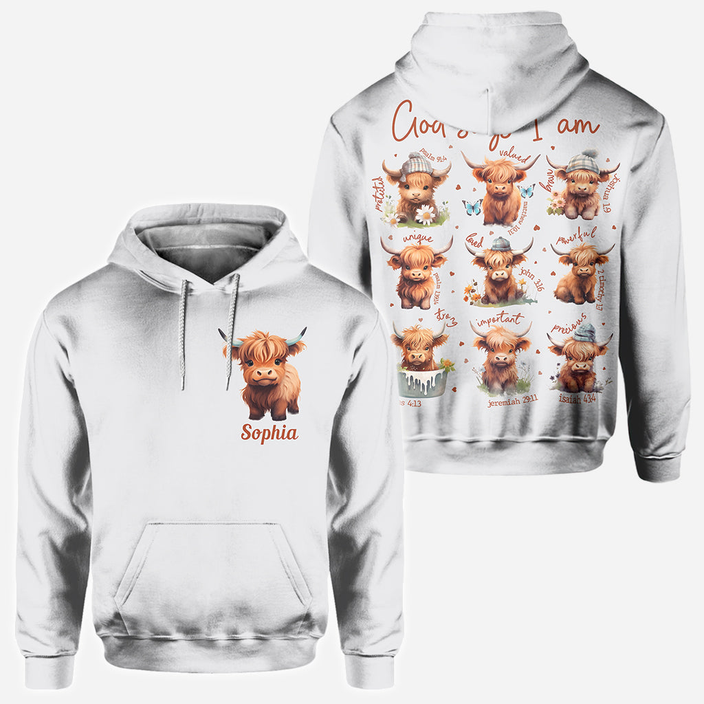 Gott sagt, ich bin es – Personalisiertes T-Shirt mit Hochlandrind-Motiv