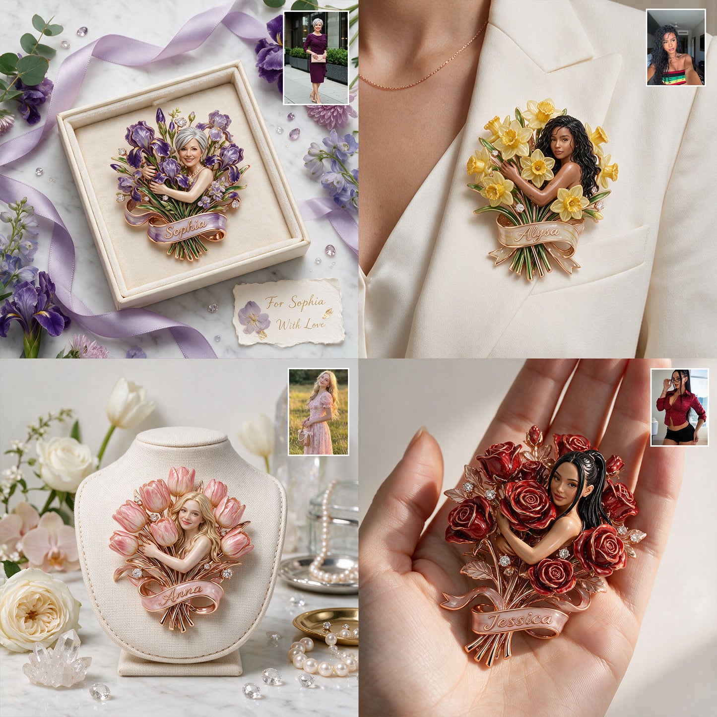 Custom Flower Brooch - Personalized Self Love 3D Embossed Enamel Pin