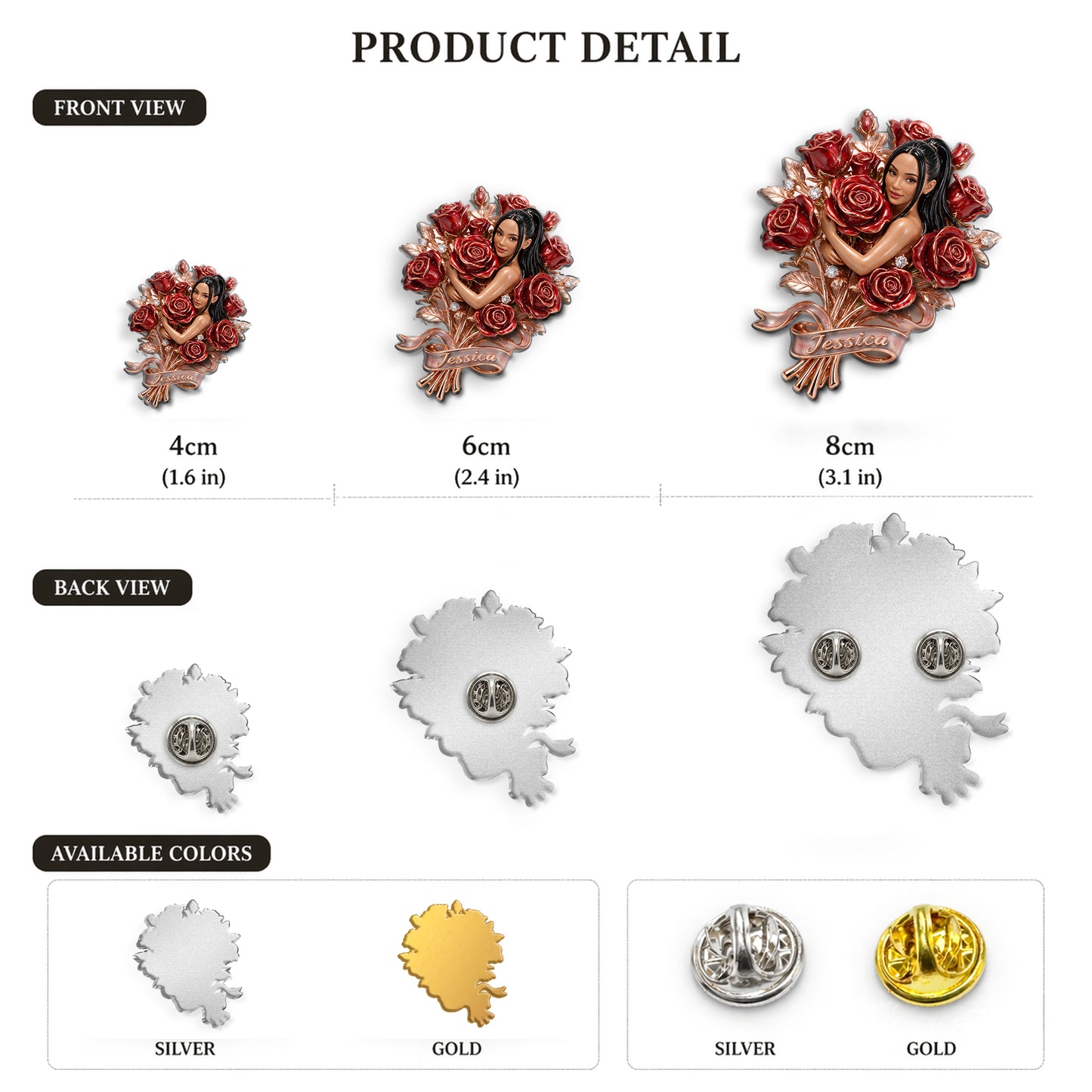 Custom Flower Brooch - Personalized Self Love 3D Embossed Enamel Pin