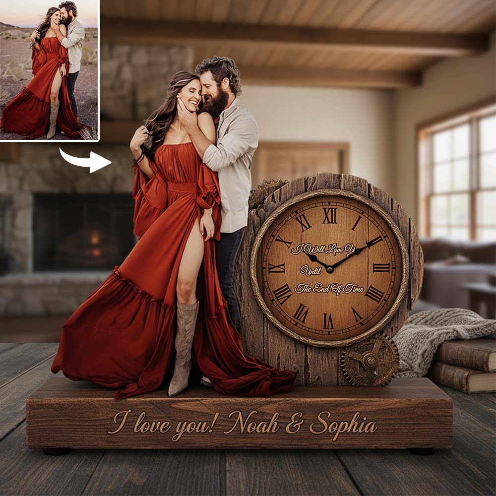 I Will Love You Until The End Of Time - Personalized Couple Desk Clock Plaque