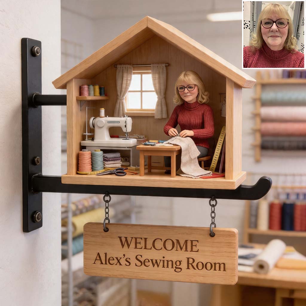 Miniaturschild für das Nähzimmer - Personalisierbares Holz-Wandschild