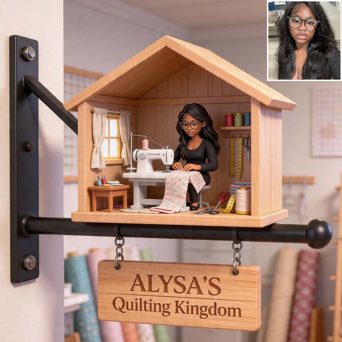 Miniaturschild für das Nähzimmer - Personalisierbares Holz-Wandschild