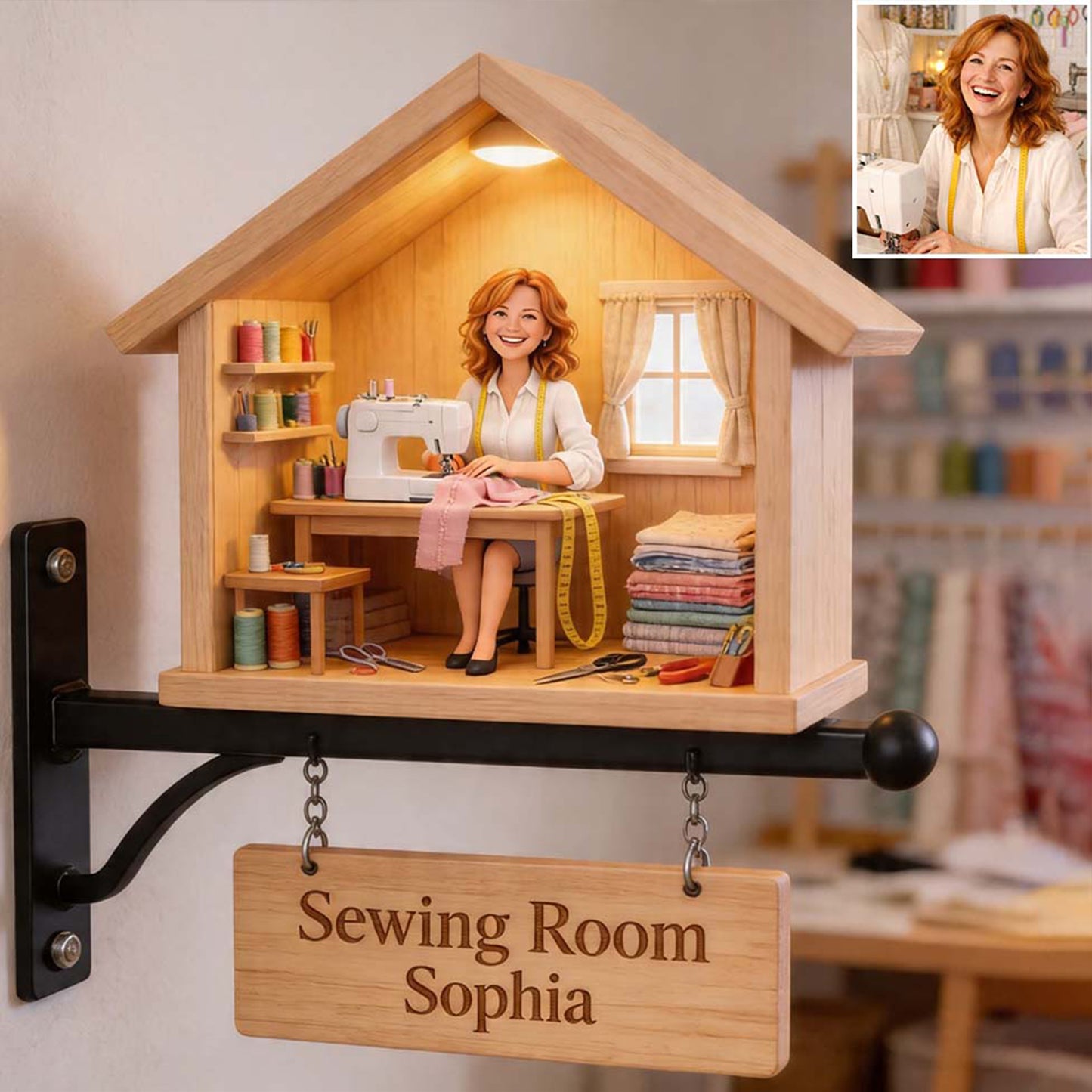 Miniaturschild für das Nähzimmer - Personalisierbares Holz-Wandschild