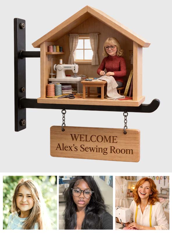 Miniaturschild für das Nähzimmer - Personalisierbares Holz-Wandschild