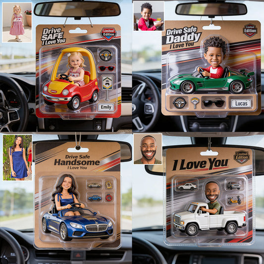 Photo, voiture – Je t’aime – Ornement de voiture personnalisé pour papa