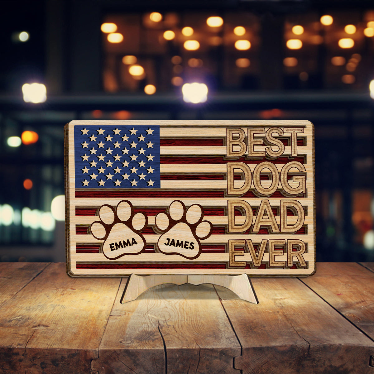 Best Dog Dad Ever - Personalized Dog 2 Layered Wood Sign / Wood Plaque