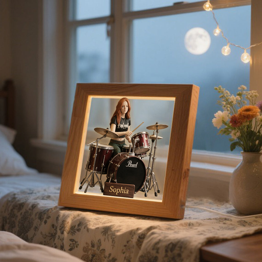Custom Any Photo - Personalized Drummer Wooden Frame LED Light