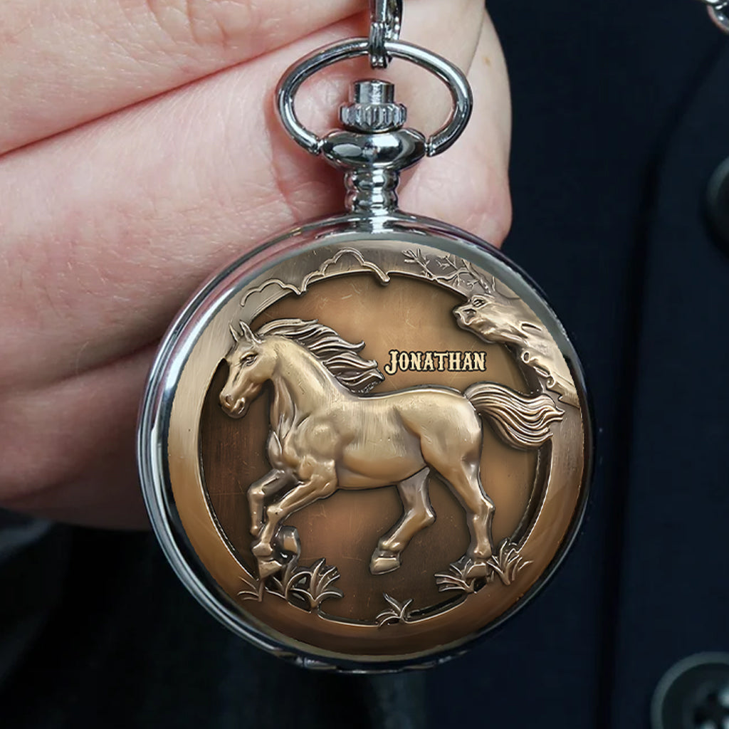 Facilement distraite par les chevaux - Montre de poche personnalisée à motif cheval