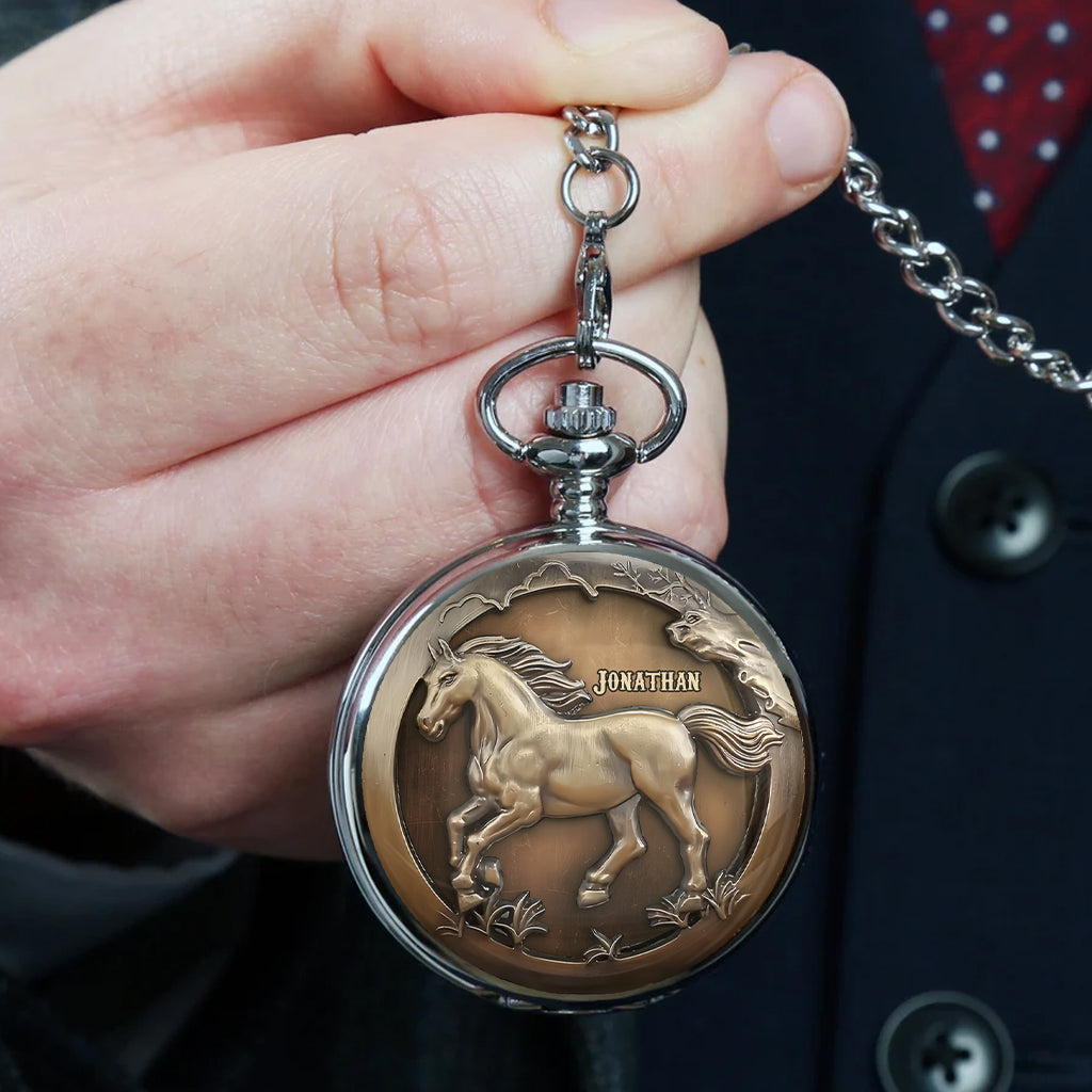 Facilement distraite par les chevaux - Montre de poche personnalisée à motif cheval