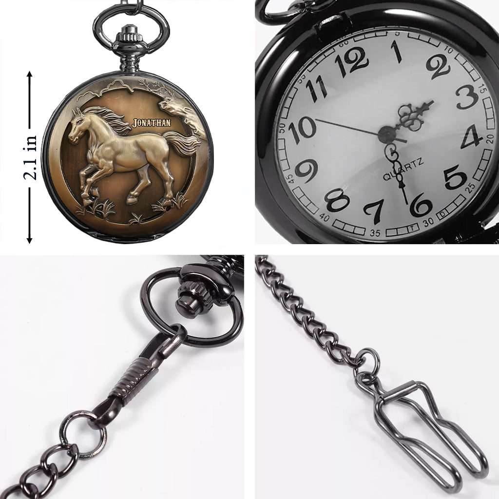 Facilement distraite par les chevaux - Montre de poche personnalisée à motif cheval