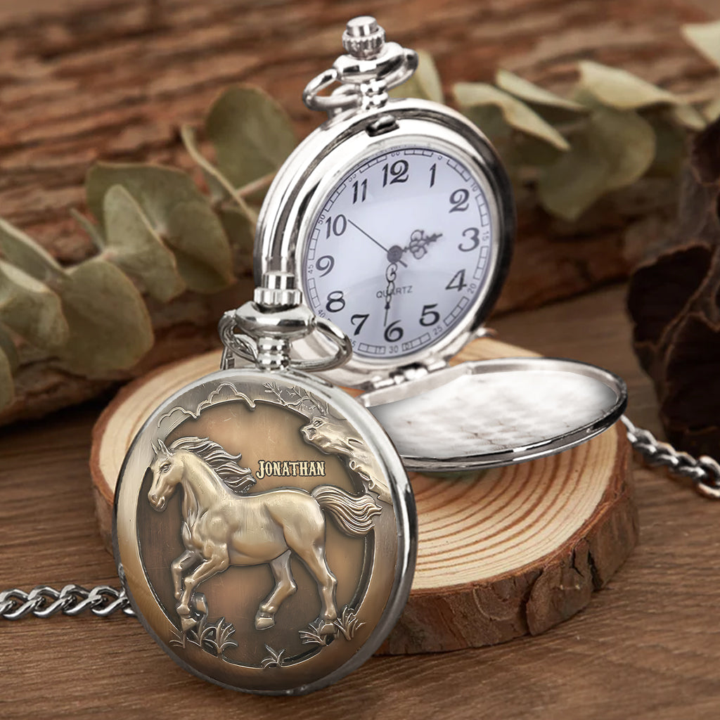 Facilement distraite par les chevaux - Montre de poche personnalisée à motif cheval