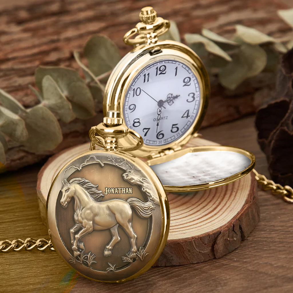 Facilement distraite par les chevaux - Montre de poche personnalisée à motif cheval