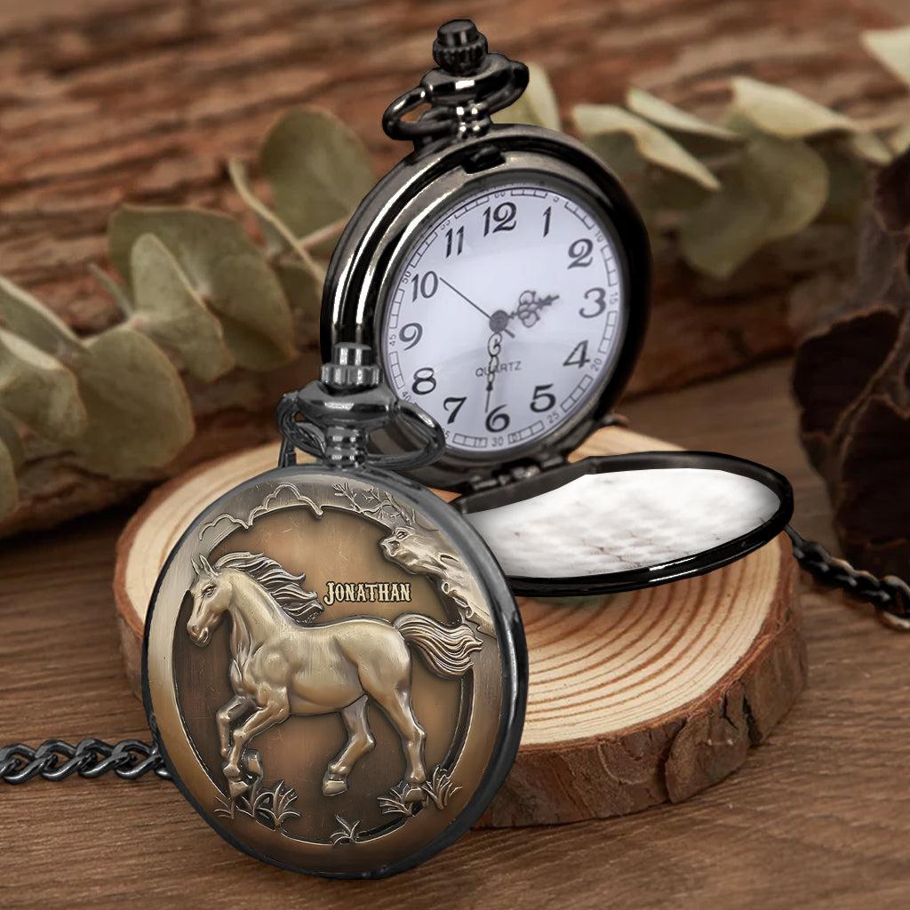 Facilement distraite par les chevaux - Montre de poche personnalisée à motif cheval