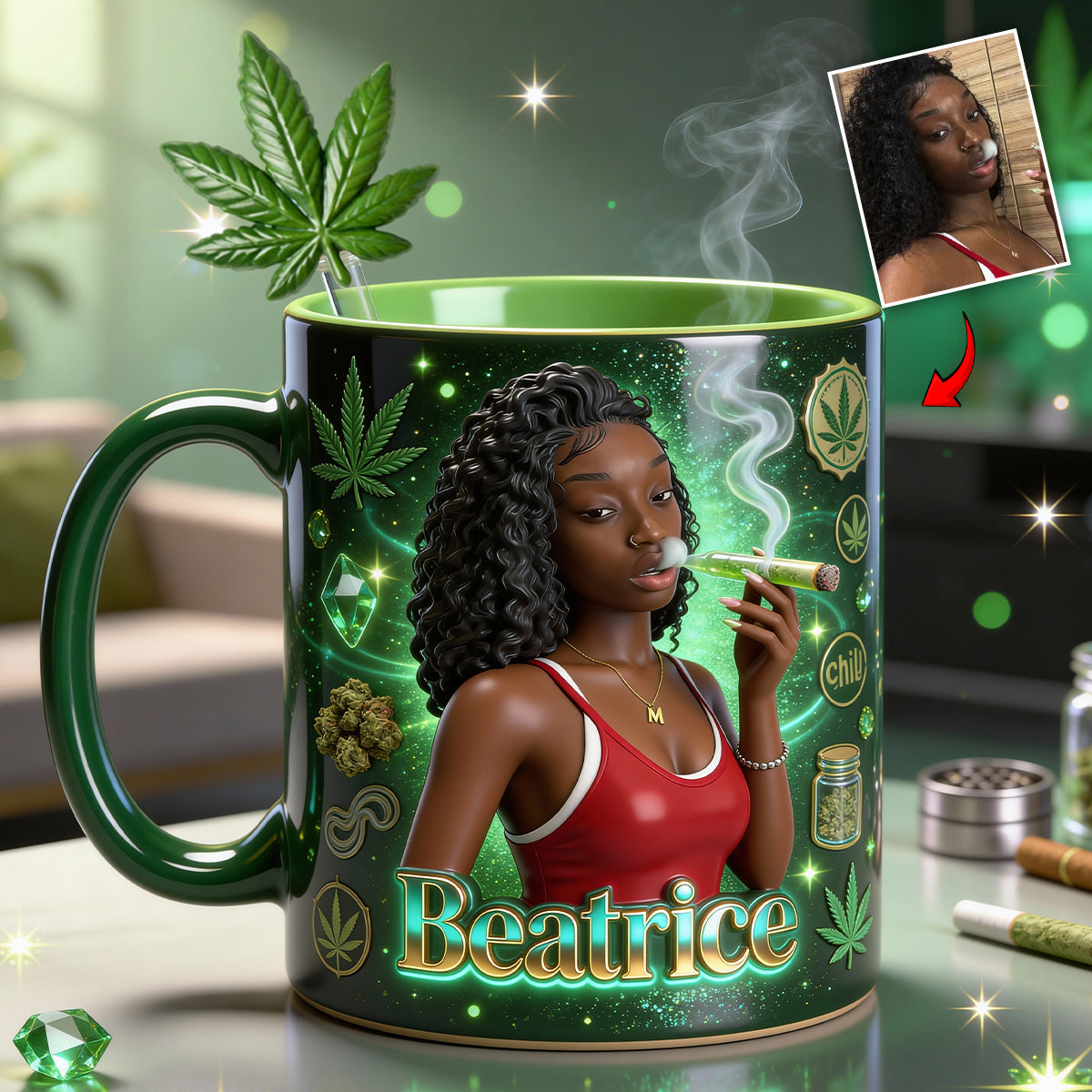 Ensemble « Love Weed » - Mug décoratif personnalisé avec agitateurs en acrylique