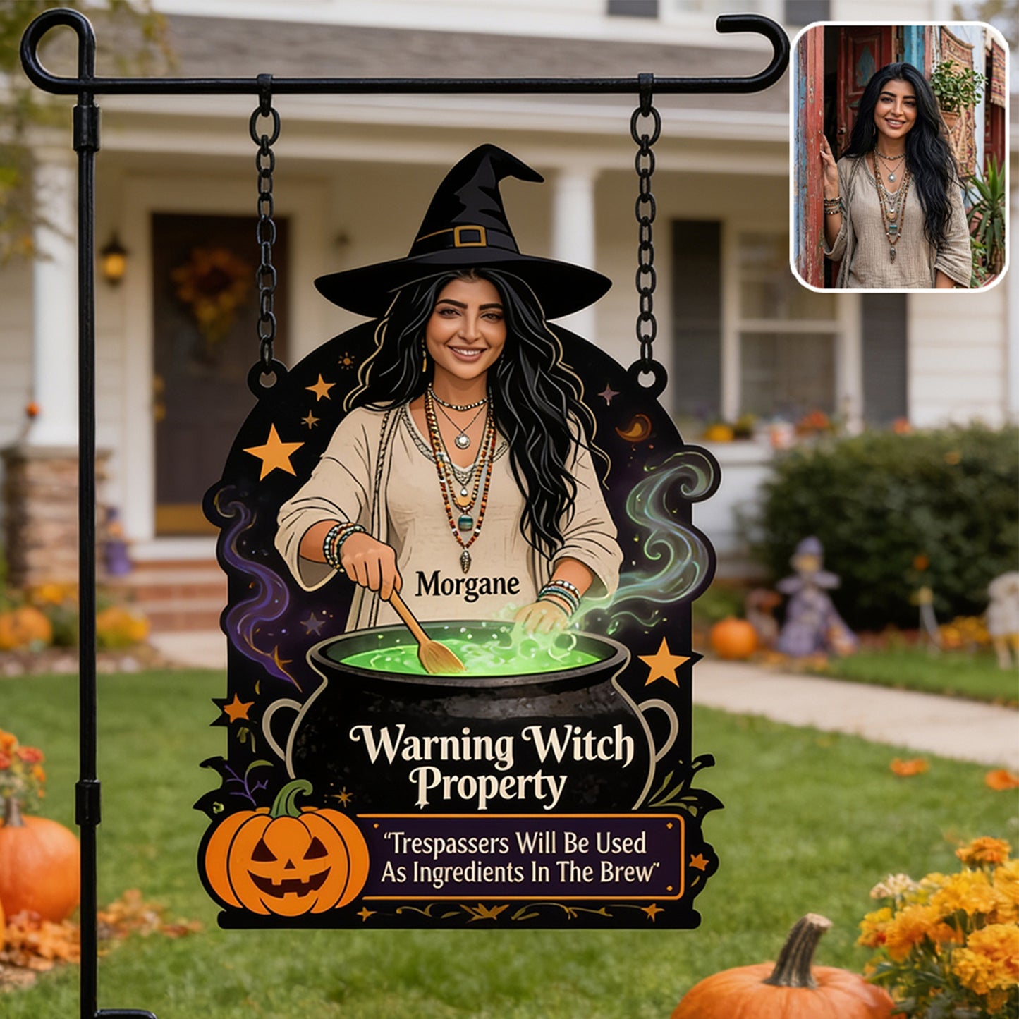 Warning Witch Property - Personalized Witch Wood Sign With Stake