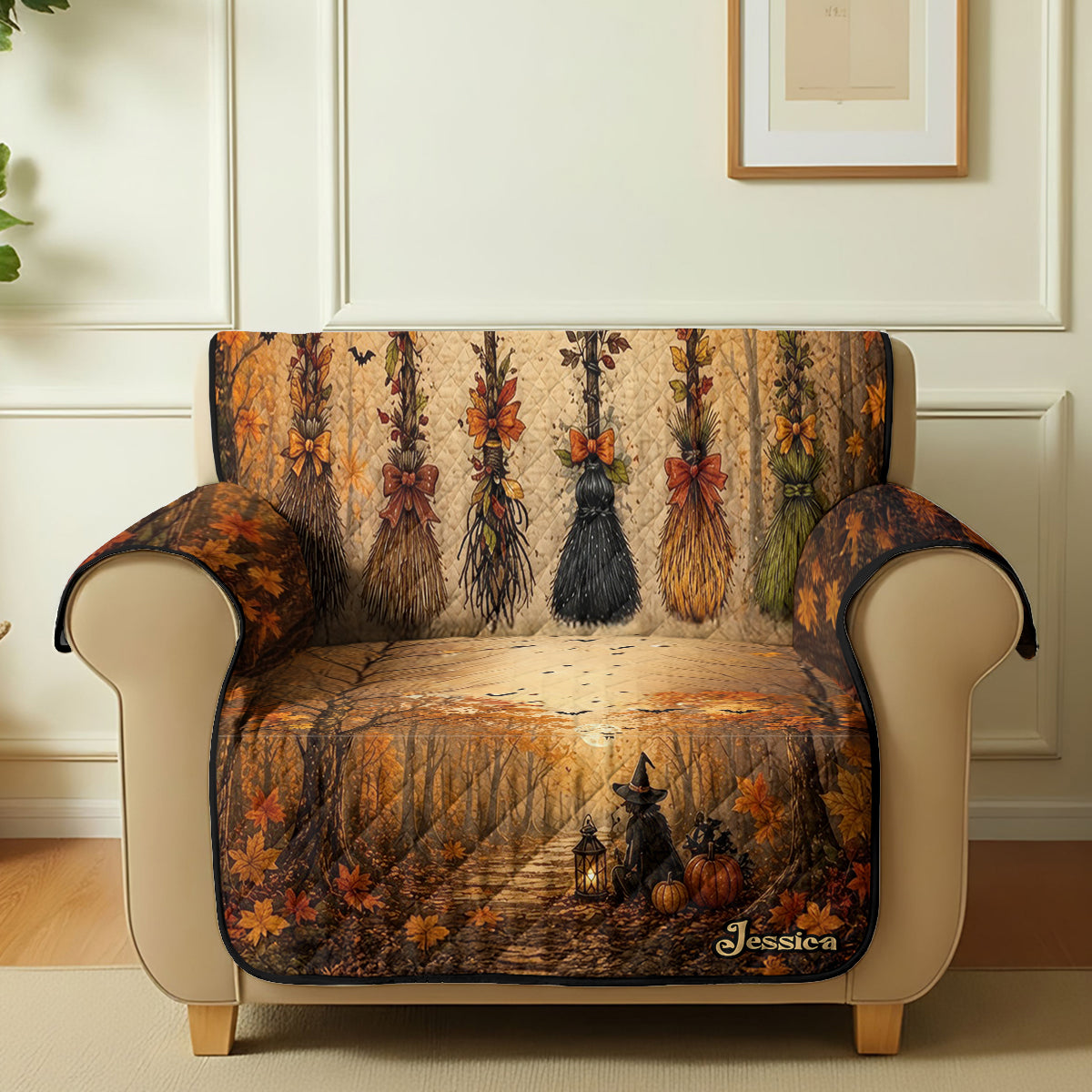 Witch Broom - Personalized Witch Quilted Sofa/Couch Cover