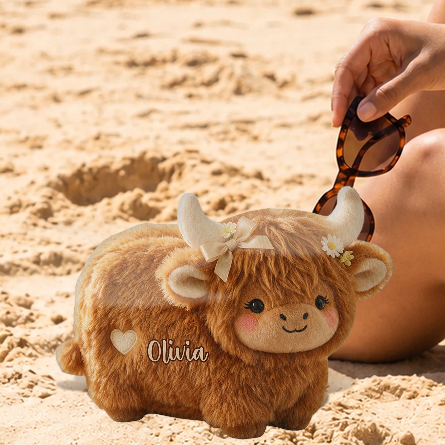 Adorable Highland Blooms - Personalized Highland Cow Plush Pouch