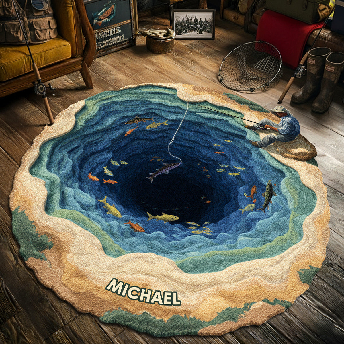 Cool Fishing – Personalisierter, rutschfester, getufteter Angelteppich