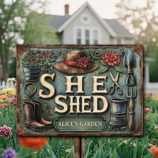 She Shed - Personalized Gardening Rectangle Metal Sign
