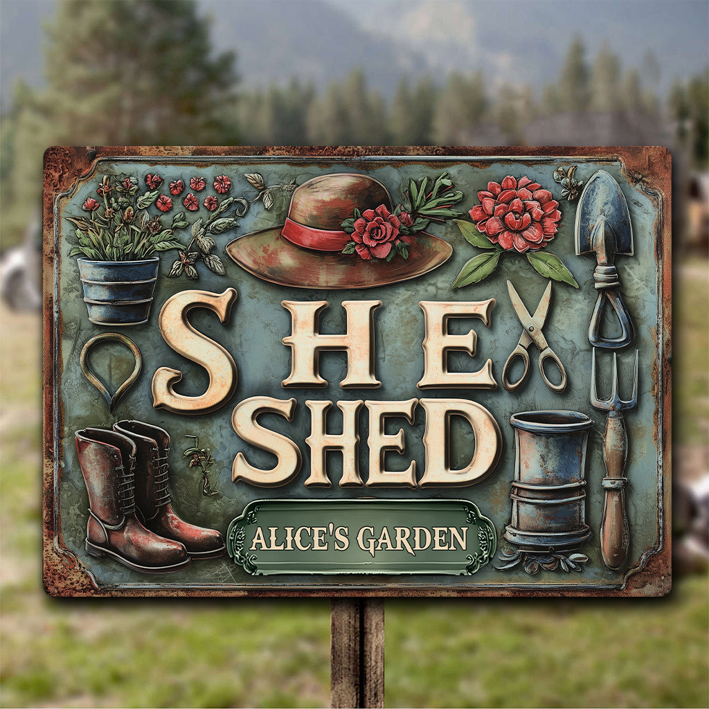 She Shed - Personalized Gardening Rectangle Metal Sign
