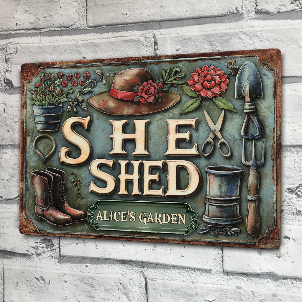 She Shed - Personalized Gardening Rectangle Metal Sign