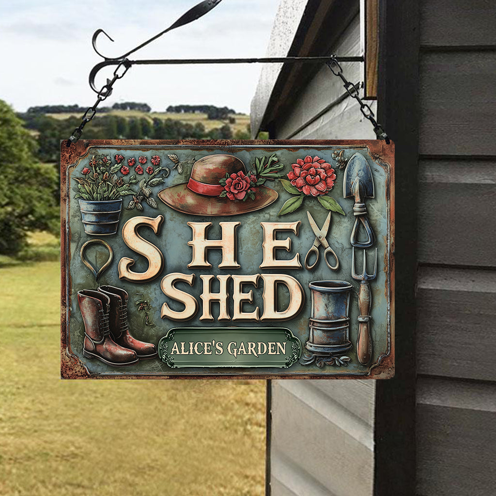 She Shed - Personalized Gardening Rectangle Metal Sign