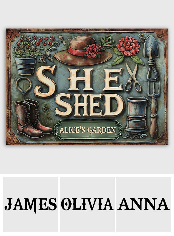She Shed - Personalized Gardening Rectangle Metal Sign