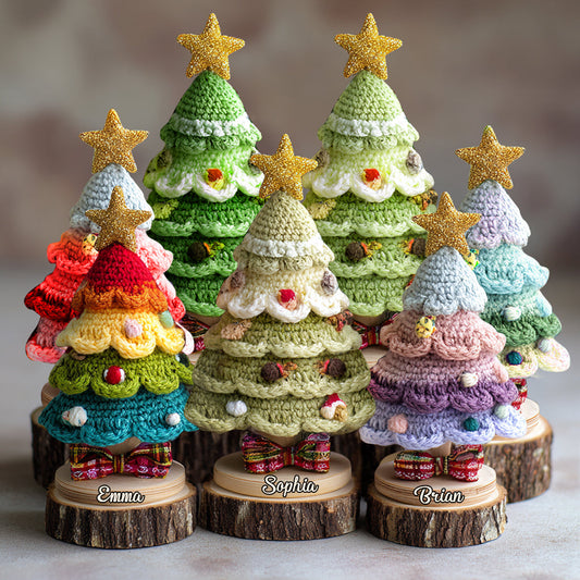 Modèle de sapin de Noël au crochet - Plaque acrylique personnalisée pour la famille