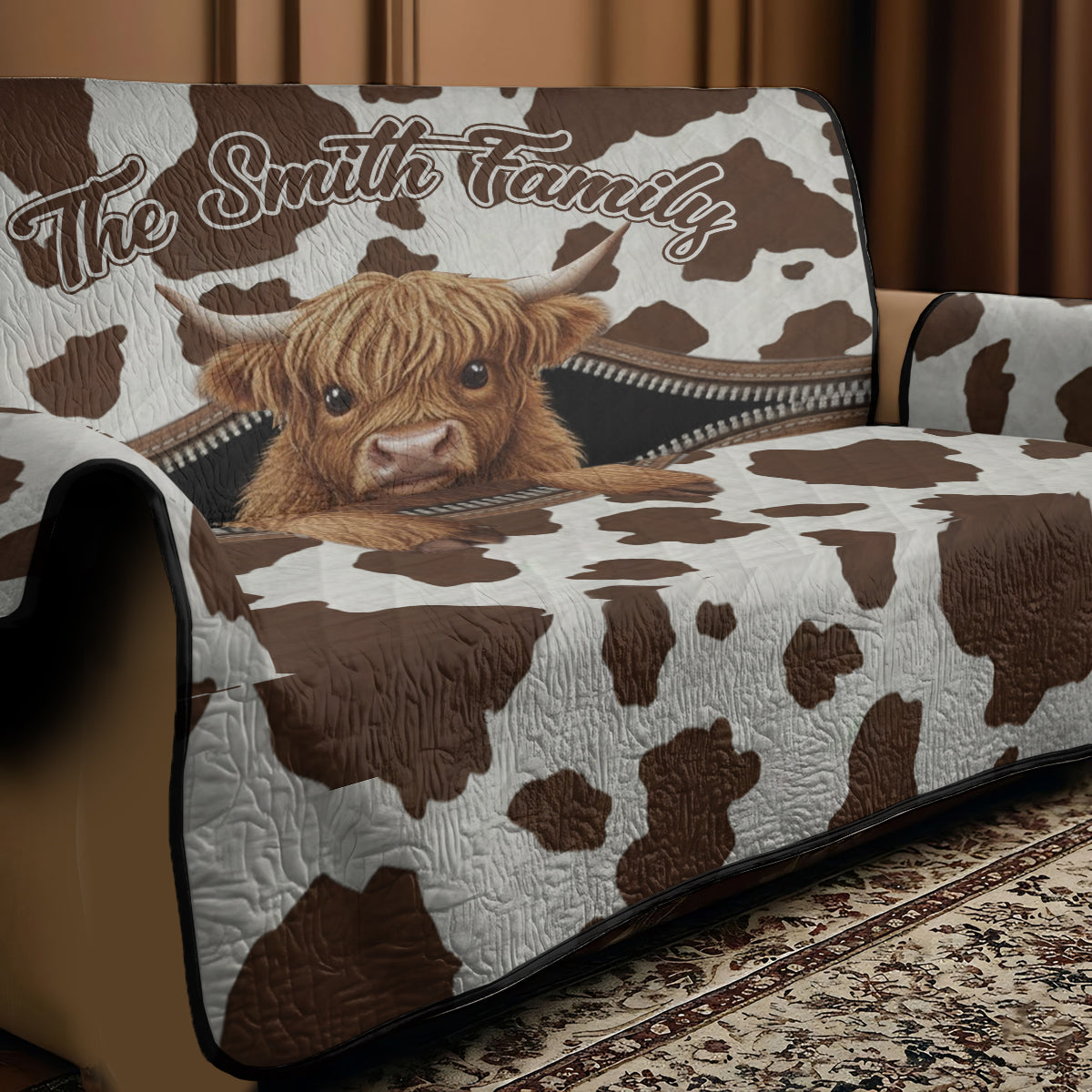 Mignonne vache des Highlands - Housse de canapé matelassée personnalisée motif vache des Highlands