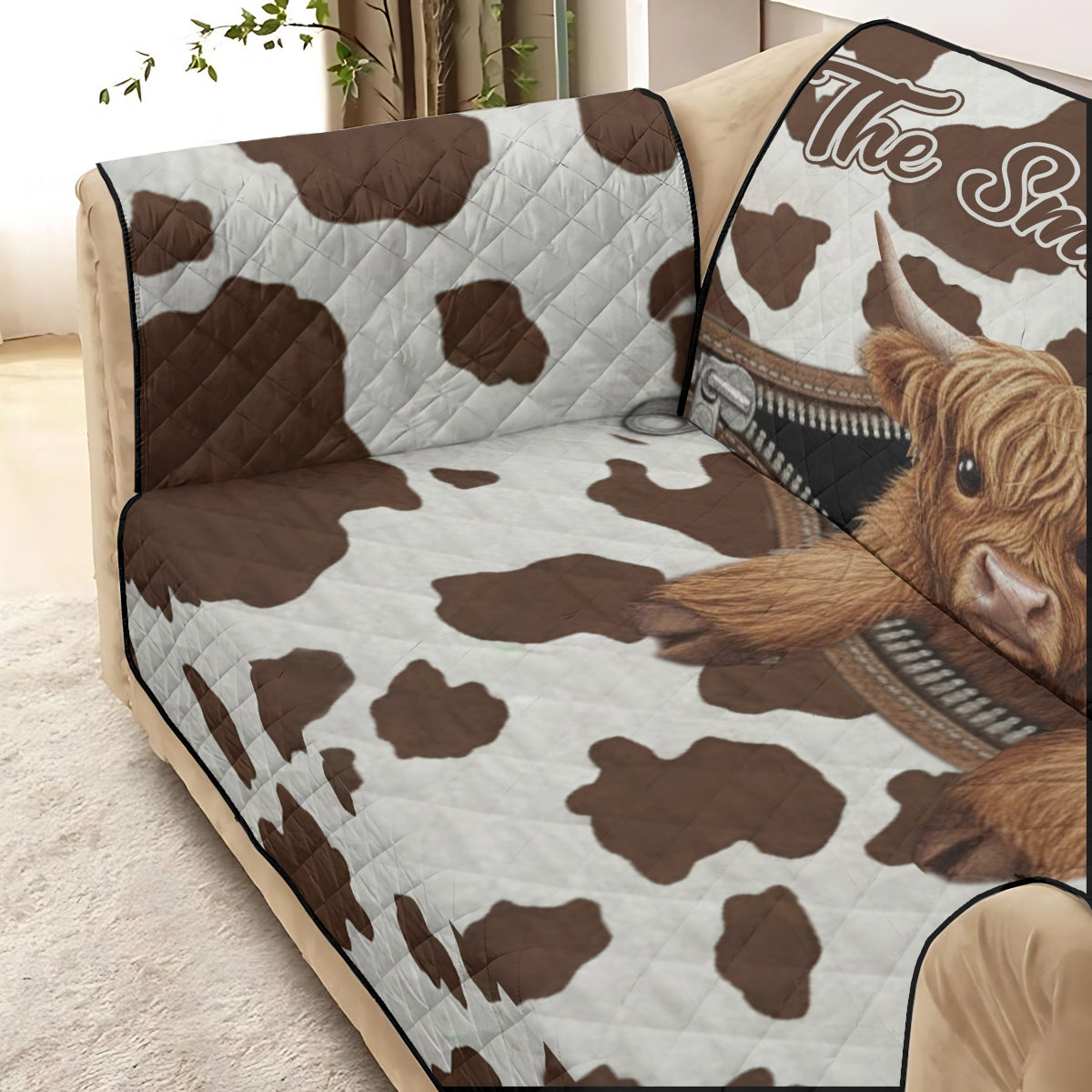 Mignonne vache des Highlands - Housse de canapé matelassée personnalisée motif vache des Highlands