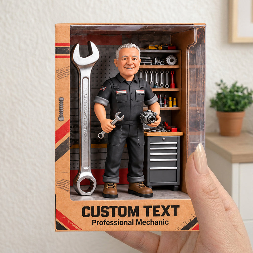 Mechanic With Wrench & Gears - Garage Decor - Personalized Mechanic Acrylic Display Box