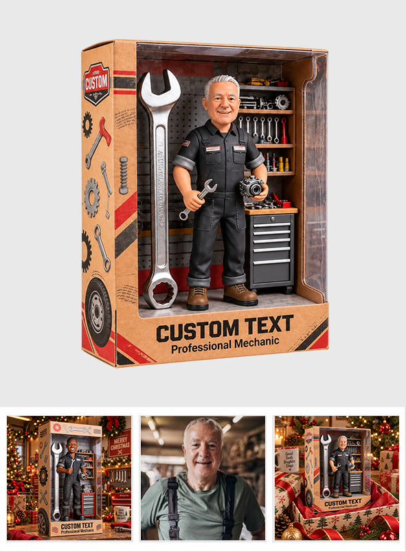 Mechanic With Wrench & Gears - Garage Decor - Personalized Mechanic Acrylic Display Box