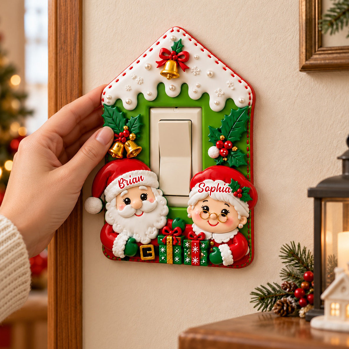 Santa & Mrs. Claus - Personalisierte Lichtschalter/Steckdosenabdeckung für Paare