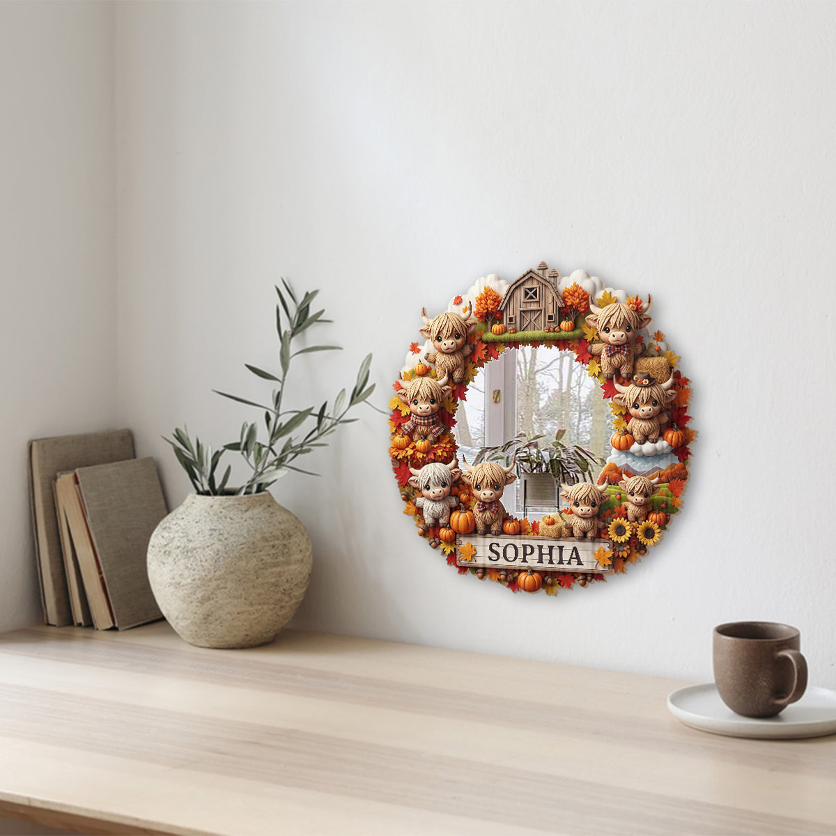 Vaches des Highlands d'automne - Miroir mural personnalisé avec vache des Highlands