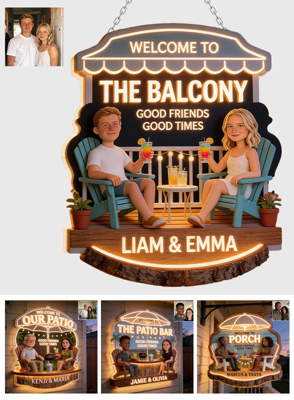 Willkommen Patio Hinterhof Gute Freunde Gute Zeiten - Personalisierte LED-Licht Acryl-Schild