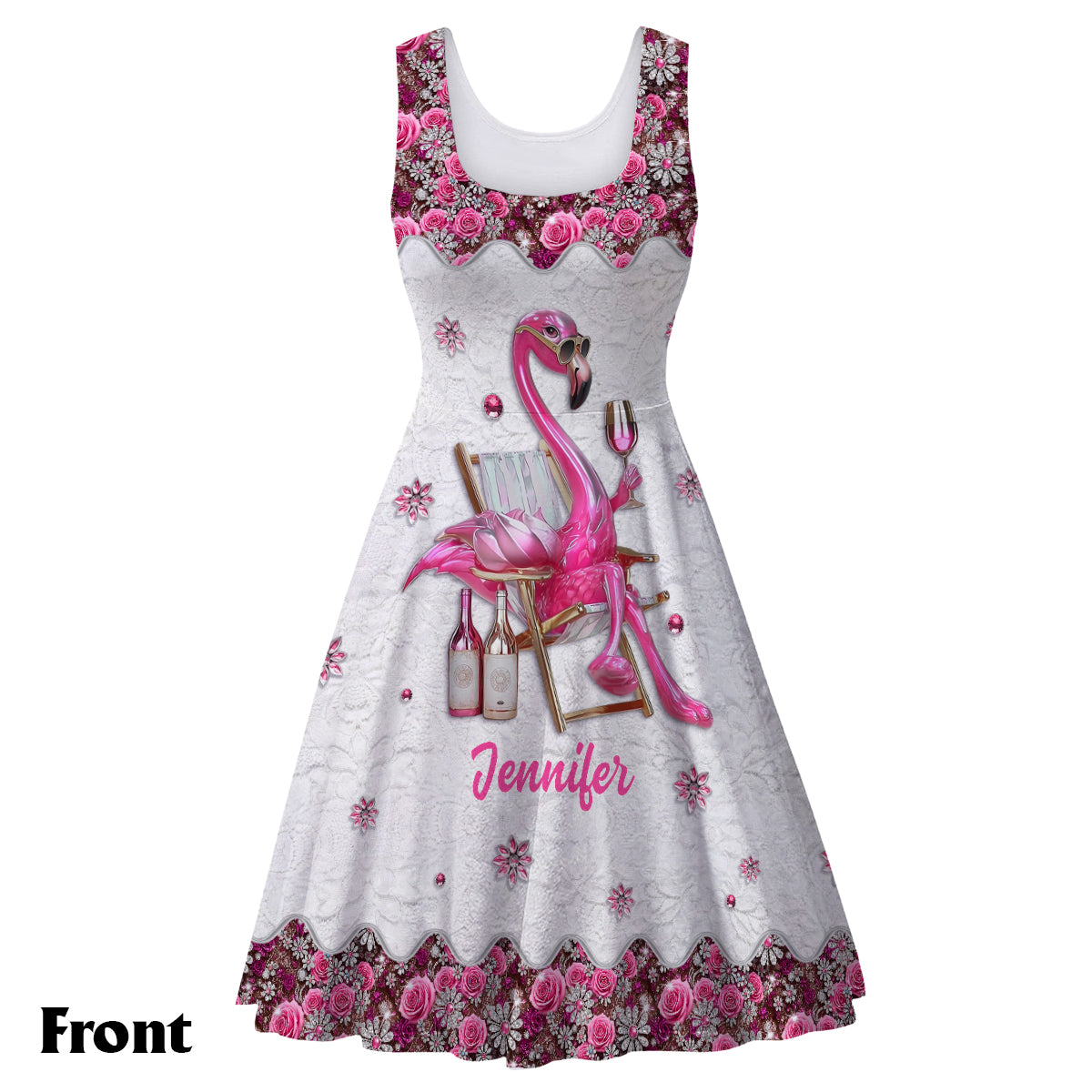 Sei ein Flamingo inmitten einer Taubenschar – personalisiertes ärmelloses Flamingo-Kleid