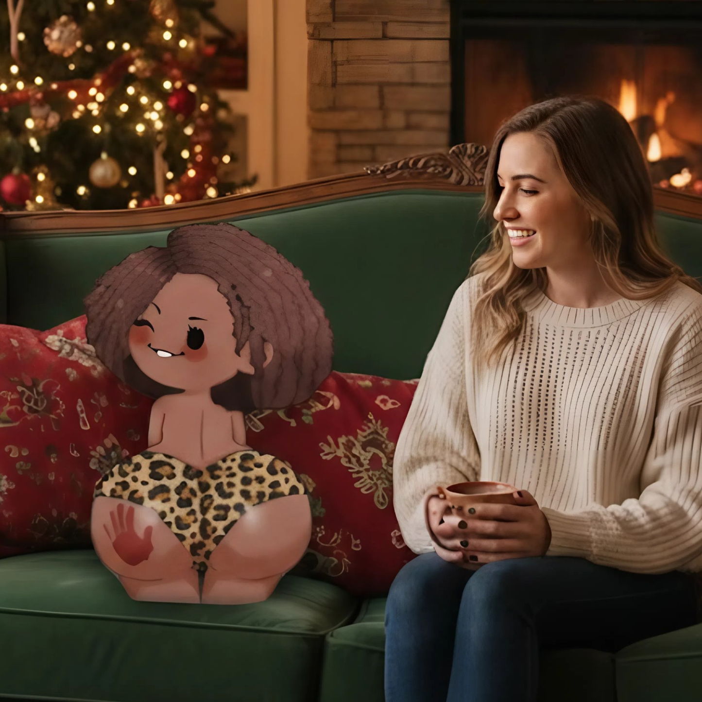 Funny Chibi Art for Couple - Personalized Couple Shaped Pillow