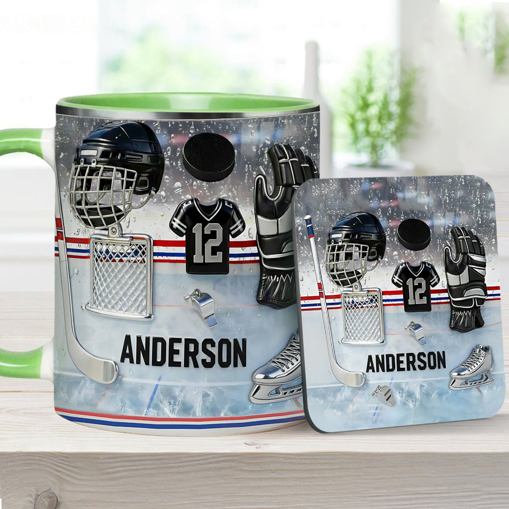 Liebe Eishockey – Personalisierte Tasse und Untersetzer mit Eishockey-Motiv