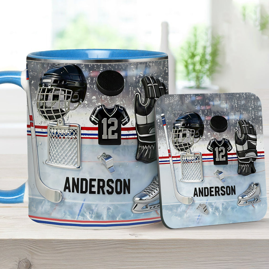 Liebe Eishockey – Personalisierte Tasse und Untersetzer mit Eishockey-Motiv